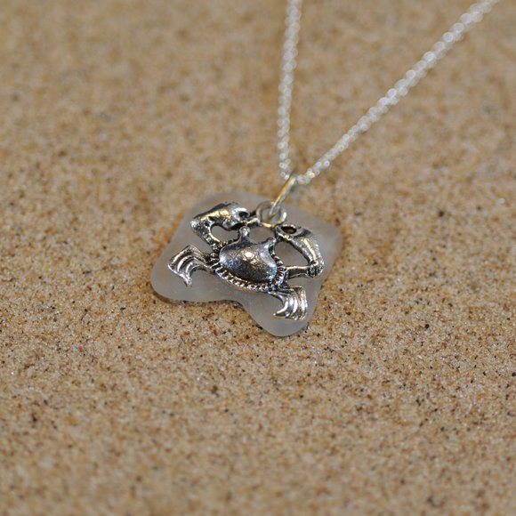 Jewelry - Clear Crab Sea Glass Pendant Necklace